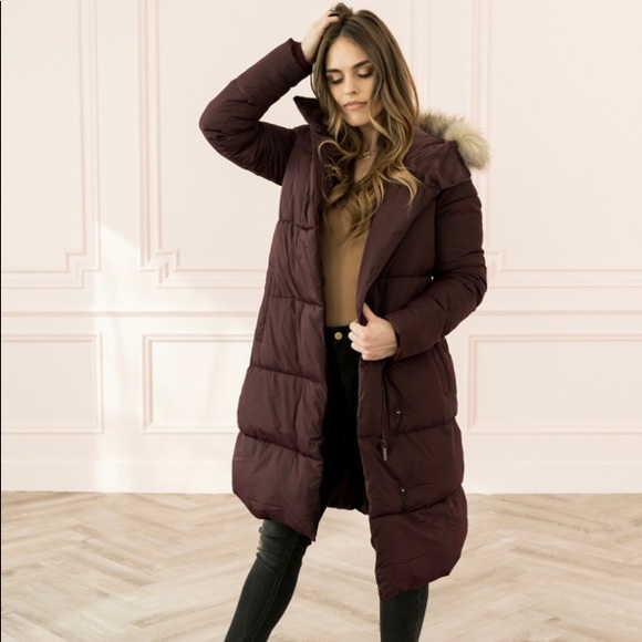 Rachel Parcell Jackets & Blazers - Rachel Parcell Hooded Puffer Faux Fur Trim Plum SM